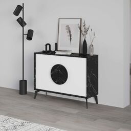 Decortie 2 Doors Sideboard 'Gora' 4 Metal Legs, Chipboard Handle Storage Unit 110cm in Jet Black - Size: 2 Pack - thumbnail 5