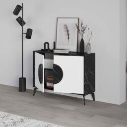 Decortie 2 Doors Sideboard 'Gora' 4 Metal Legs, Chipboard Handle Storage Unit 110cm in Jet Black - Size: 2 Pack - thumbnail 4