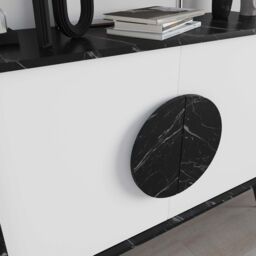 Decortie 2 Doors Sideboard 'Gora' 4 Metal Legs, Chipboard Handle Storage Unit 110cm in Jet Black - Size: 2 Pack - thumbnail 3