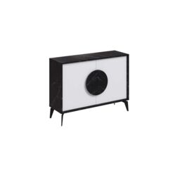 Decortie 2 Doors Sideboard 'Gora' 4 Metal Legs, Chipboard Handle Storage Unit 110cm in Jet Black - Size: 2 Pack - thumbnail 2