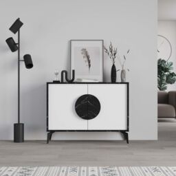 Decortie 2 Doors Sideboard 'Gora' 4 Metal Legs, Chipboard Handle Storage Unit 110cm in Jet Black - Size: 2 Pack - thumbnail 1