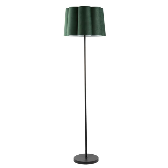 Happy Homewares Modern Matte Black Floor Lamp with Forest Green Velvet Scallop Shade - image 1