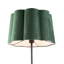 Happy Homewares Modern Matte Black Floor Lamp with Forest Green Velvet Scallop Shade - thumbnail 4