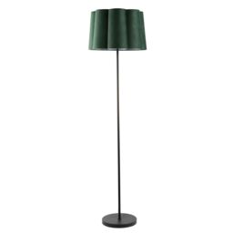 Happy Homewares Modern Matte Black Floor Lamp with Forest Green Velvet Scallop Shade