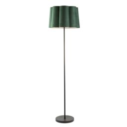 Happy Homewares Modern Matte Black Floor Lamp with Forest Green Velvet Scallop Shade - thumbnail 2