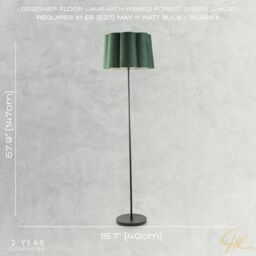 Happy Homewares Modern Matte Black Floor Lamp with Forest Green Velvet Scallop Shade - thumbnail 7