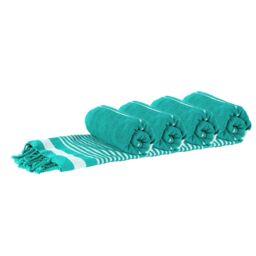 Nicola Spring 100% Cotton Bath Towel Turkish Style Hamman Blanket Bath Sheet - 160 x 90cm (x4) in Turquoise - thumbnail 1