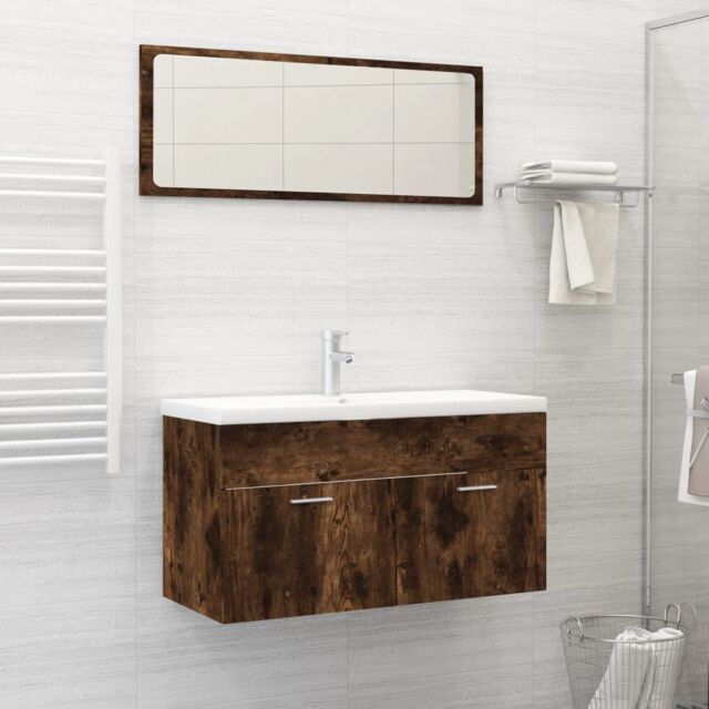 Berkfield Home 2 Piece Bathroom Furniture Set Smoked Oak Engineered Wood in Brown - image 1
