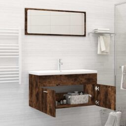 Berkfield Home 2 Piece Bathroom Furniture Set Smoked Oak Engineered Wood in Brown - thumbnail 3