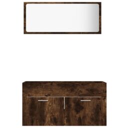 Berkfield Home 2 Piece Bathroom Furniture Set Smoked Oak Engineered Wood in Brown - thumbnail 5