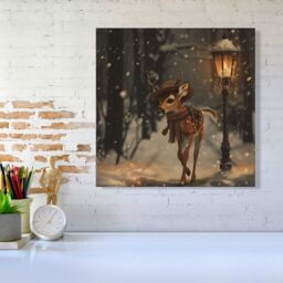 "Warren Reed - Designer Fawn In A Snowy Scene Canvas - Size: W16"" x H16""" - thumbnail 1
