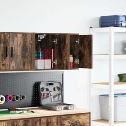 Berkfield Home Garage Wall Cabinets 2 pcs Smoked Oak Engineered Wood in Brown - thumbnail 1