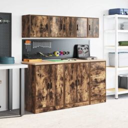 Berkfield Home Garage Wall Cabinets 2 pcs Smoked Oak Engineered Wood in Brown - thumbnail 4