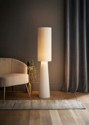 ValueLights Ash Midi Full Fabric Boucle Floor Lamp in Cream - thumbnail 1