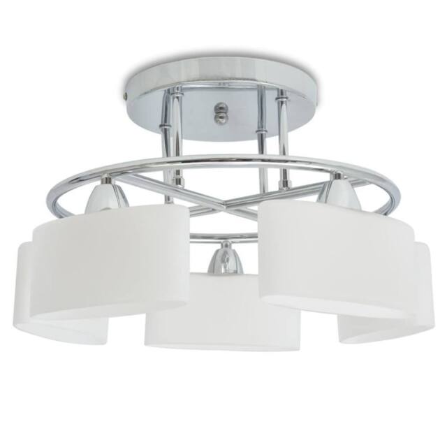 Berkfield Home Ceiling Lamp with Ellipsoid Glass Shades for 5 E14 Bulbs 200 W in White - image 1
