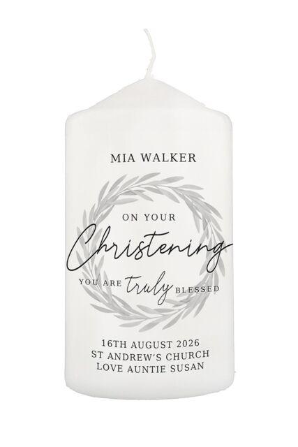 Personalised Memento Company Personalised 'Truly Blessed' Christening Pillar Candle in Off-White - image 1