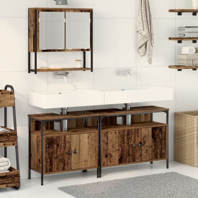 Berkfield Home Bathroom Sink Cabinet with Built-in Basin Old Wood Engineered Wood in Brown - image 1