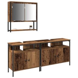 Berkfield Home Bathroom Sink Cabinet with Built-in Basin Old Wood Engineered Wood in Brown - thumbnail 3