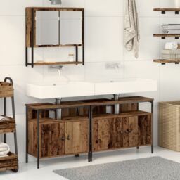 Berkfield Home Bathroom Sink Cabinet with Built-in Basin Old Wood Engineered Wood in Brown - thumbnail 1