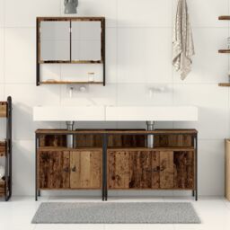 Berkfield Home Bathroom Sink Cabinet with Built-in Basin Old Wood Engineered Wood in Brown - thumbnail 4