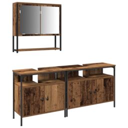Berkfield Home Bathroom Sink Cabinet with Built-in Basin Old Wood Engineered Wood in Brown - thumbnail 2