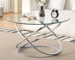 Comfy Living Ltd Round Abstract Tempered Glass Coffee Table Chrome Effect in Silver - Size: 1 Pack