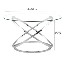 Comfy Living Ltd Round Abstract Tempered Glass Coffee Table Chrome Effect in Silver - Size: 1 Pack - thumbnail 2