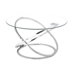 Comfy Living Ltd Round Abstract Tempered Glass Coffee Table Chrome Effect in Silver - Size: 1 Pack - thumbnail 5