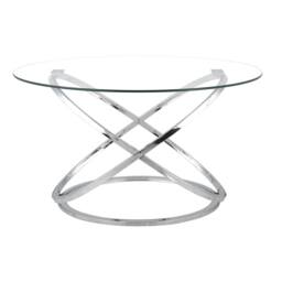 Comfy Living Ltd Round Abstract Tempered Glass Coffee Table Chrome Effect in Silver - Size: 1 Pack - thumbnail 4