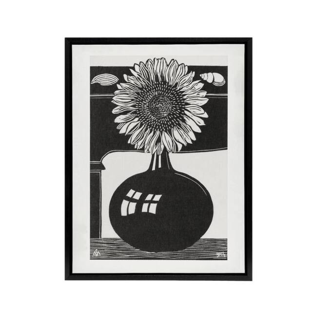 "Artery8 Stylised Sunflower in a Vase De Mesquita Framed Canvas Wall Art Print in Black - Size: W18"" x H24""" - image 1