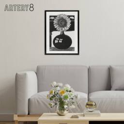 "Artery8 Stylised Sunflower in a Vase De Mesquita Framed Canvas Wall Art Print in Black - Size: W18"" x H24""" - thumbnail 3