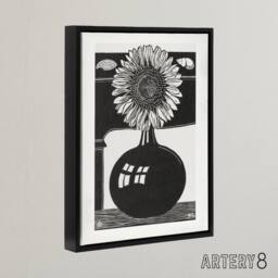 "Artery8 Stylised Sunflower in a Vase De Mesquita Framed Canvas Wall Art Print in Black - Size: W18"" x H24""" - thumbnail 2