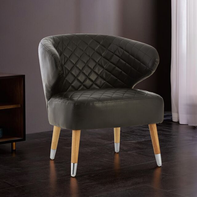 Orsina Mid Century Brown Faux Leather Wingback Armchair, Elegant Design Comfortable Armchair For Livingroom in Black - image 1