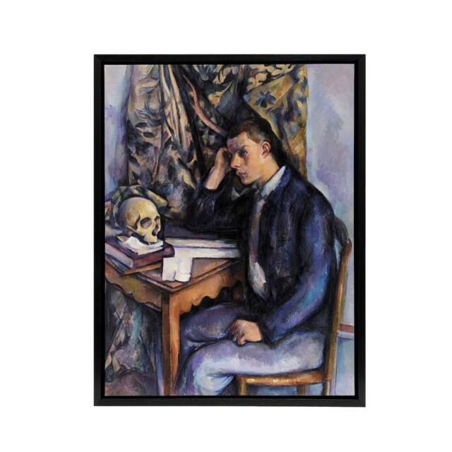 "Artery8 Young Man & Skull Portrait Painting Cezanne Framed Canvas Wall Art - Size: W12"" x H16""" - image 1