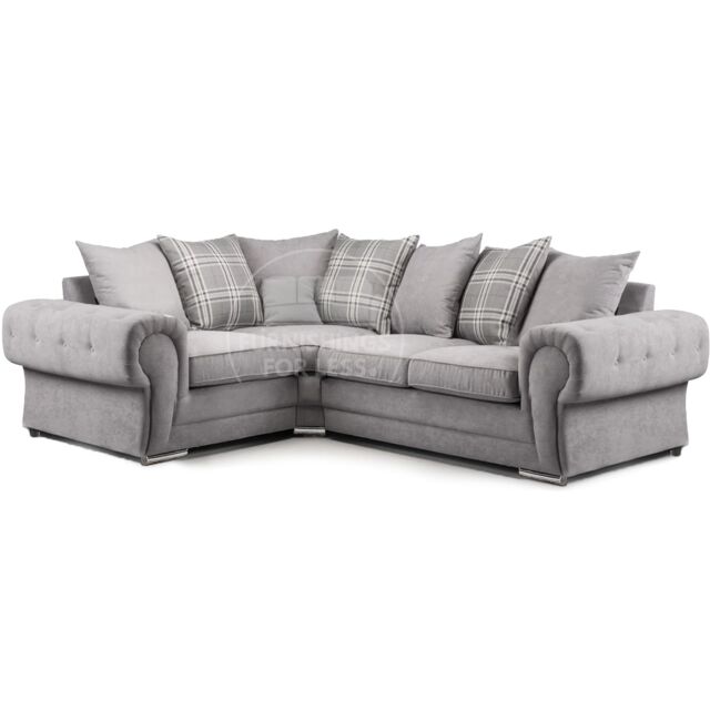Furnishings For Less UK Milan 4 Seater L Shaped Corner Sofa Scatter Back Chesterfield Arms Grey Left Hand Facing - image 1