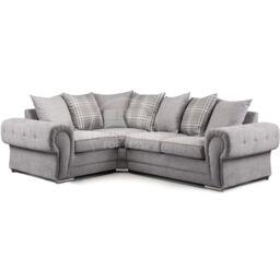 Furnishings For Less UK Milan 4 Seater L Shaped Corner Sofa Scatter Back Chesterfield Arms Grey Left Hand Facing - thumbnail 1