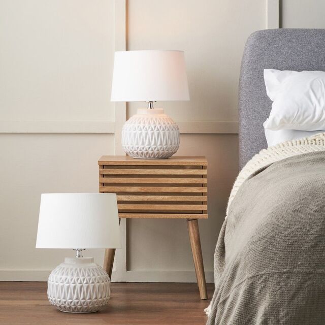 Ruma Set of 2 Anneli Warm White Aztec Texture Ceramic Table Lamp - image 1