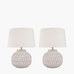 Ruma Set of 2 Anneli Warm White Aztec Texture Ceramic Table Lamp - thumbnail 2