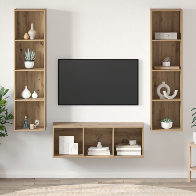Berkfield Home TV Cabinet Set with Shelf 3 pcs Artisan oak 37 x 37 x 142.5 cm in Brown - image 1