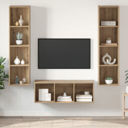Berkfield Home TV Cabinet Set with Shelf 3 pcs Artisan oak 37 x 37 x 142.5 cm in Brown - thumbnail 1