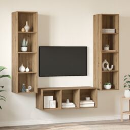 Berkfield Home TV Cabinet Set with Shelf 3 pcs Artisan oak 37 x 37 x 142.5 cm in Brown - thumbnail 4