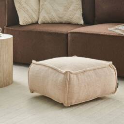 Wyld and Coco Beige Cotton Pouffe - Square EPS Bead Footstool Refillable One Size