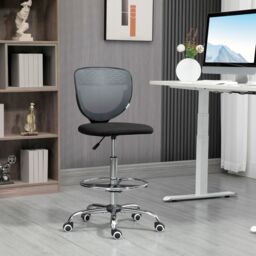 VINSETTO Drafting Chair, Swivel Draughtsman Chair, Mesh Fabric Standing Desk Chair in Grey - thumbnail 1