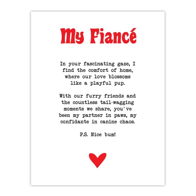 "Artery8 Love Poem Dog Lover Fiancé Romantic Poetry Fun Wall Art Print in White - Size: W18"" x H24""" - image 1