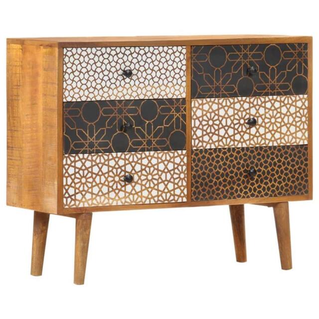 Berkfield Home Sideboard with Printed Pattern 90x30x70 cm Solid Mango Wood in Brown - Size: 90 x 30 x 70 cm - image 1
