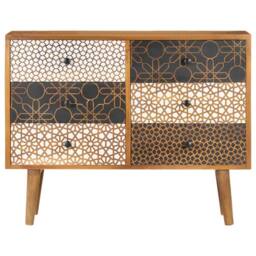 Berkfield Home Sideboard with Printed Pattern 90x30x70 cm Solid Mango Wood in Brown - Size: 90 x 30 x 70 cm - thumbnail 2