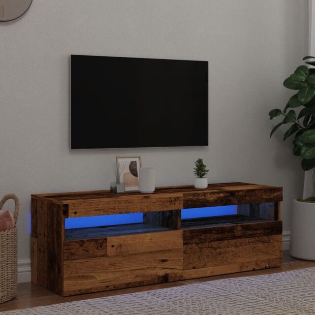 Berkfield Home TV Cabinet with LED Lights Old Wood 120x35x40 cm Engineered Wood in Brown - Size: 120 x 35 x 40 cm - image 1