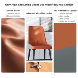 Nordara Orange Set of 2 Minimalist Leather Dining Chairs Super Side Chairs - Size: 100 cm x 100 cm - thumbnail 5