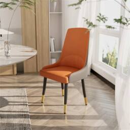 Nordara Orange Set of 2 Minimalist Leather Dining Chairs Super Side Chairs - Size: 100 cm x 100 cm - thumbnail 6