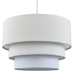 Happy Homewares Contemporary Round Triple Tier Cotton Fabric Pendant Light Shade in Cream - Size: 12 inches - thumbnail 2